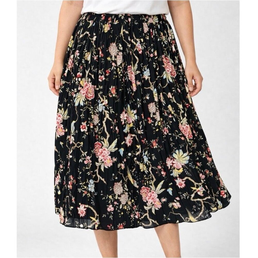 GP & J Baker H&M Fairy Midi Skirt Birds Floral Pleated Black Size MD